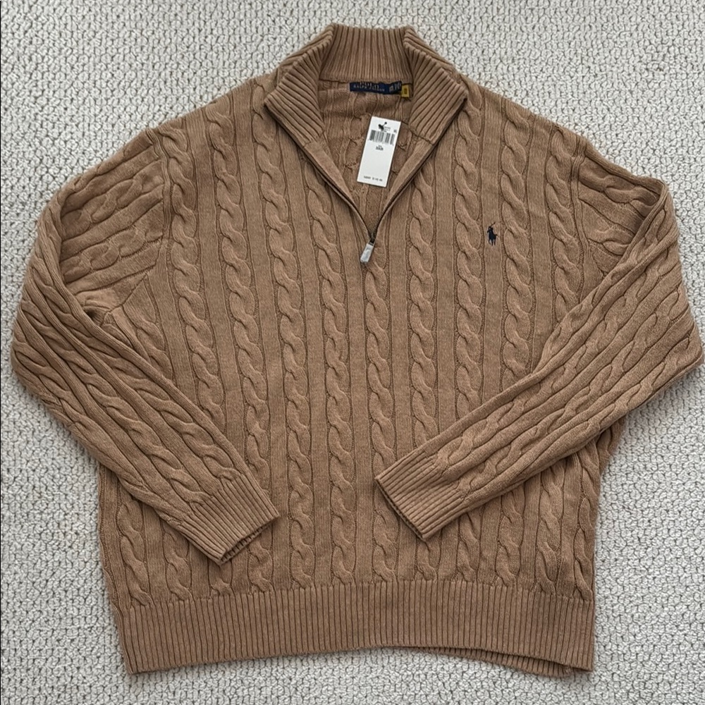 Polo by Ralph Lauren Tan Zip Up Cable Knit Sweater